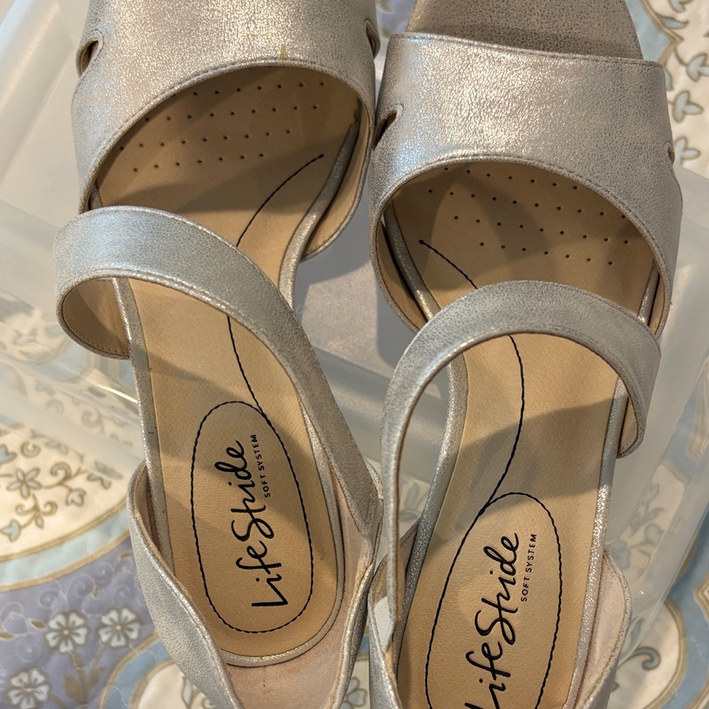 Life Stride Metallic Silver Crossover Dress Heels - Picture 7 of 9